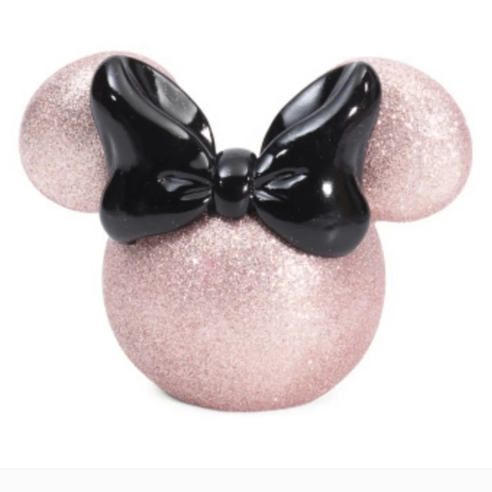 Glittery Pink Minnie Mouse Ears Black Bow Ceramic Accessory Makeup Tumbler BNWT